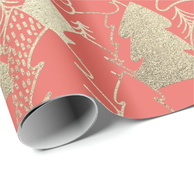 Weihnachtsbaum Coral Candy Gold Extravaganter Glit Geschenkpapier (Rolleneckpunkt)