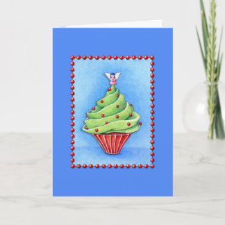 Weihnachtsbaum Cupcake Blue Card Feiertagskarte