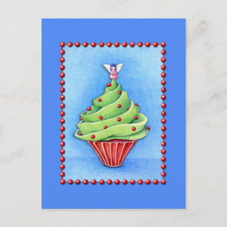 Weihnachtsbaum Cupcake Blue Postcard Feiertagspostkarte
