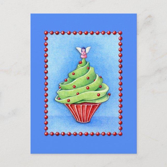 Weihnachtsbaum Cupcake Blue Postcard Feiertagspostkarte (Vorderseite)