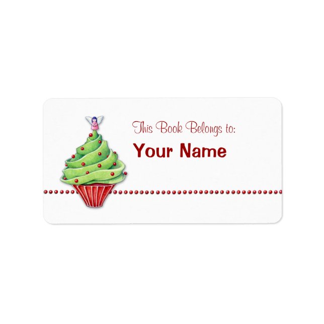 Weihnachtsbaum Cupcake Buchzeichen Label Adressaufkleber (Vorne)