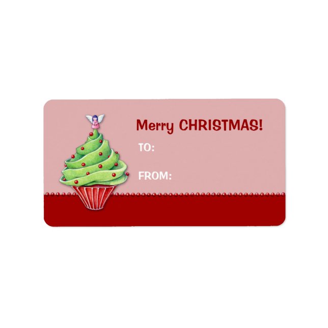Weihnachtsbaum Cupcake red2 Geschenkmarke Adressaufkleber (Vorne)