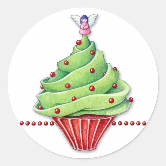 Weihnachtsbaum Cupcake Sticker (Vorderseite)