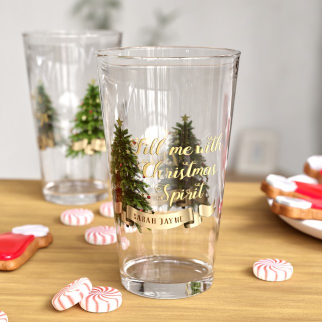 Weihnachtsbaum Custom Funny Holiday Glass Glas (Fill her up with festive spirit! Just add your name and funny quote)