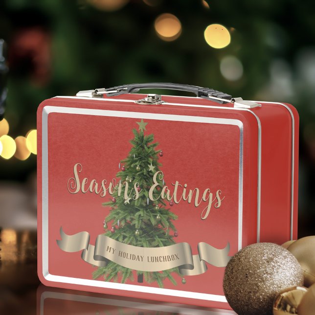 Weihnachtsbaum Custom Season's Eatings Holiday Metall Brotdose (Fun and festive lunch box for all your holiday snacks. Just add your name!)