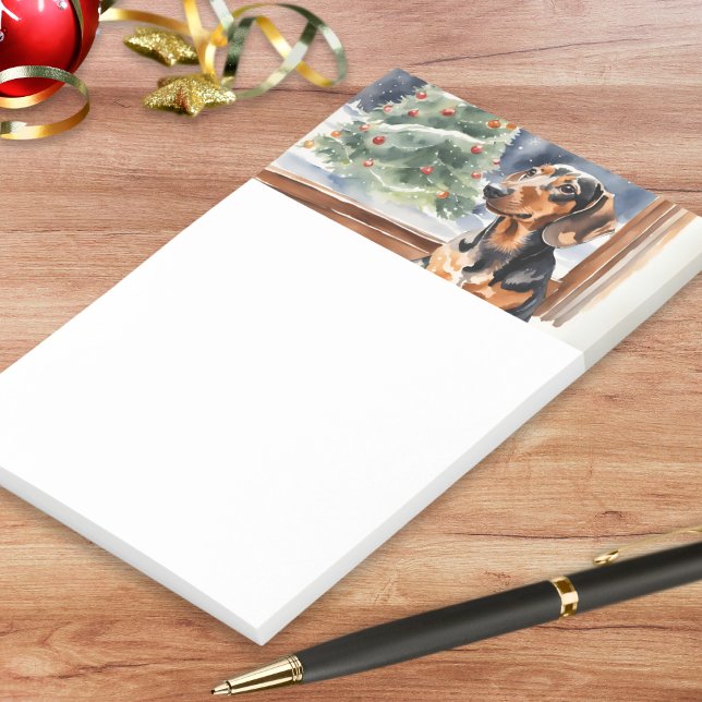 Weihnachtsbaum Dackel Wurst Hund Wasserfarbe Post-it Klebezettel (A pad of sticky notes for dachshund lovers, with picture of a sausage dog with Christmas tree)