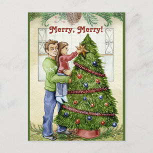 Weihnachtsbaum-Dekoration mit Papa im Vintage-Stil Postkarte