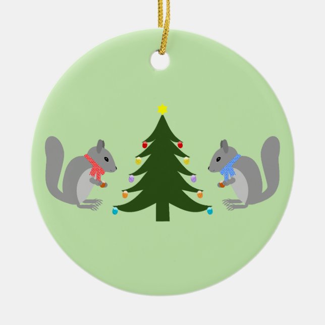 Weihnachtsbaum Dekorieren Eichhörnchen Individuell Keramik Ornament (Vorne)