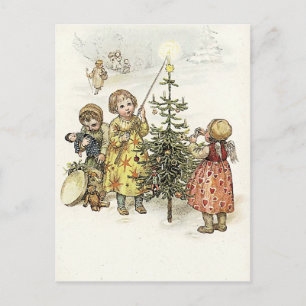 Weihnachtsbaum dekorieren feiertagspostkarte