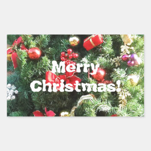 Weihnachtsbaum dekoriert rechteckiger aufkleber