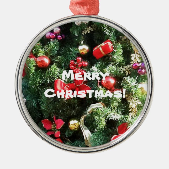 Weihnachtsbaum dekoriert silbernes ornament (Vorne)