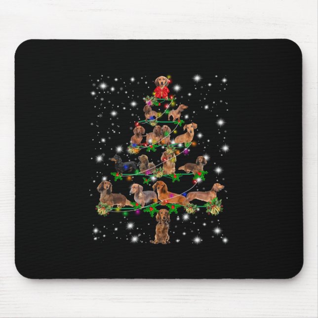 Weihnachtsbaum der Dackel mit leuchtendem Licht Mousepad (Vorne)