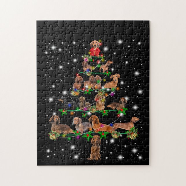 Weihnachtsbaum der Dackel mit leuchtendem Licht Puzzle (Vertikal)
