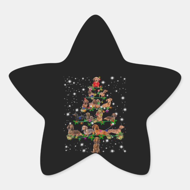 Weihnachtsbaum der Dackel mit leuchtendem Licht Stern-Aufkleber (Vorderseite)