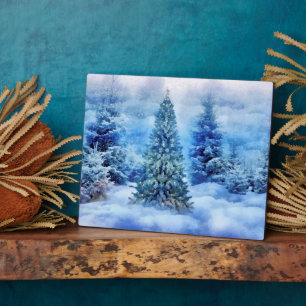 Weihnachtsbaum der Fantasie im Schnee und in Wolke Fotoplatte