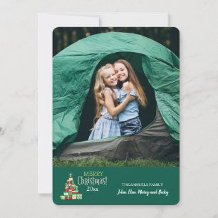 Weihnachtsbaum der Geschenkboxen Fotokarte (grün) Einladung