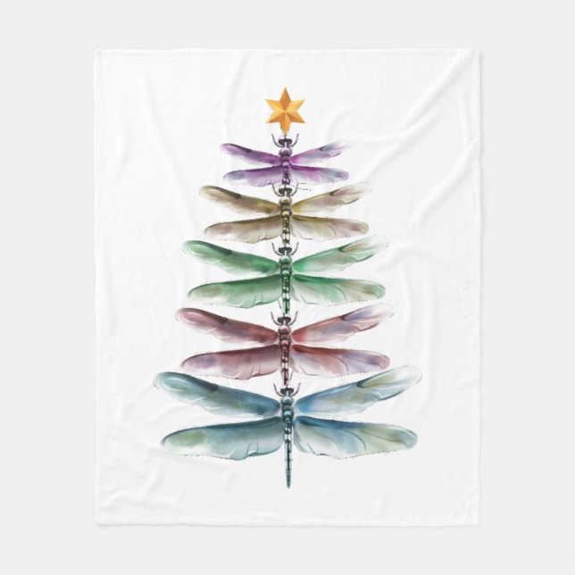 Weihnachtsbaum der Libellen Frohe Weihnachtswaterc Fleecedecke (Vorderseite)