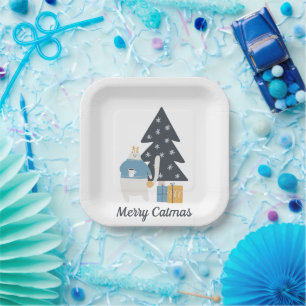 Weihnachtsbaum der weißen Katze Merry Catmas Pappteller