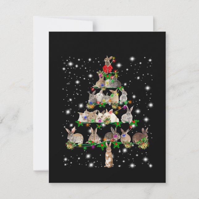 Weihnachtsbaum des Kaninchens mit Lichteinfall Dankeskarte (Vorderseite)