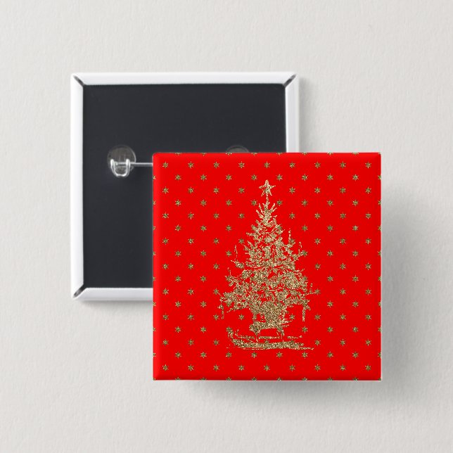 Weihnachtsbaum des Roten Glitzer Button (Vorne & Hinten)