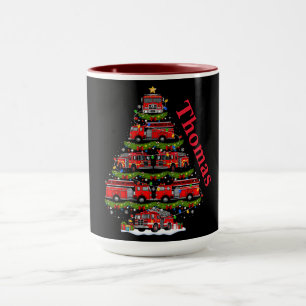 Weihnachtsbaum-Design aus Feuerwehrautos Tasse