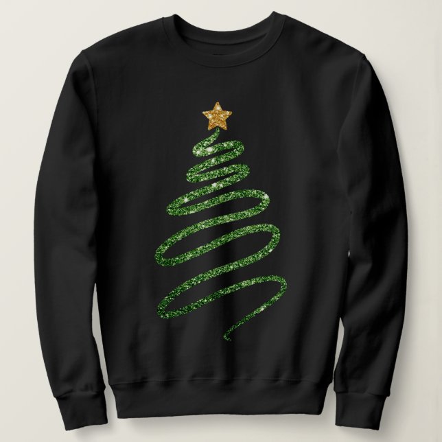 Weihnachtsbaum-Design-Crew Neck zum Feiern Glitzer Sweatshirt (Design vorne)