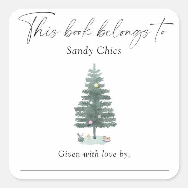 Weihnachtsbaum - dieses Buch gehört Quadratischer Aufkleber (Vorderseite)