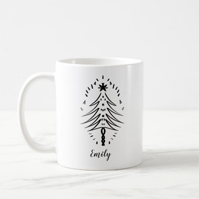 Weihnachtsbaum Doodles Whimsical Tinte Art Two-Ton Kaffeetasse (Links)