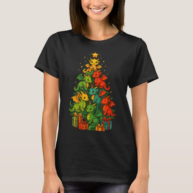 Weihnachtsbaum Drache Lustiger Drache Weihnachten  T-Shirt (Vorderseite)