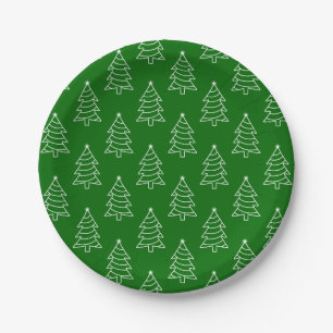 Weihnachtsbaum Dunkelgrüner Hintergrund Papierplat Pappteller