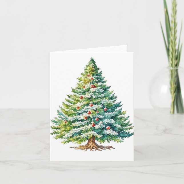 Weihnachtsbaum E - Wasserfarben & Pen Karte (Vorderseite)