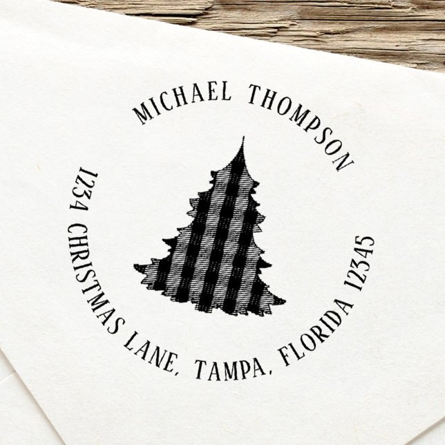 Weihnachtsbaum Einfache Niedliche Rücksendeadresse Permastempel (Simple Christmas Return Address Self Inking Stamp with circle typography style. )