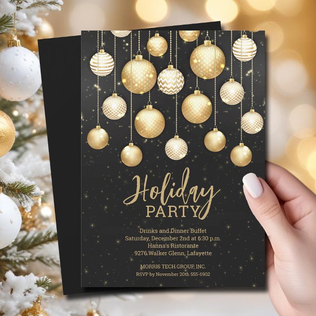 Weihnachtsbaum Einladung (White and gold Christmas tree ornaments holiday business party invitations)