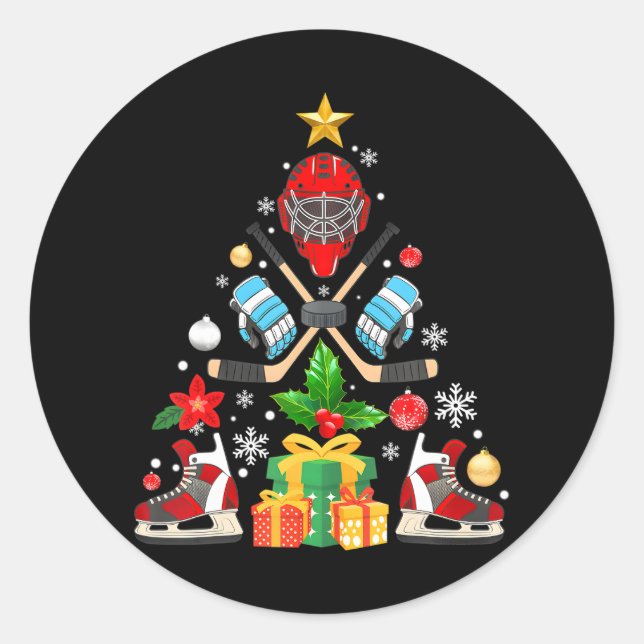 Weihnachtsbaum Eishockey Spieler Weihnachten Weihn Runder Aufkleber (Vorderseite)
