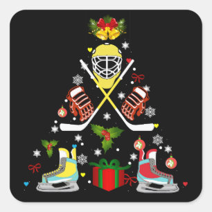 Weihnachtsbaum Eishockey Weihnachtsbaum Funny Xmas Quadratischer Aufkleber
