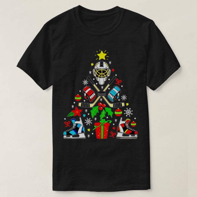 Weihnachtsbaum Eishockey Weihnachtsbaum Weihnachts T-Shirt (Design vorne)