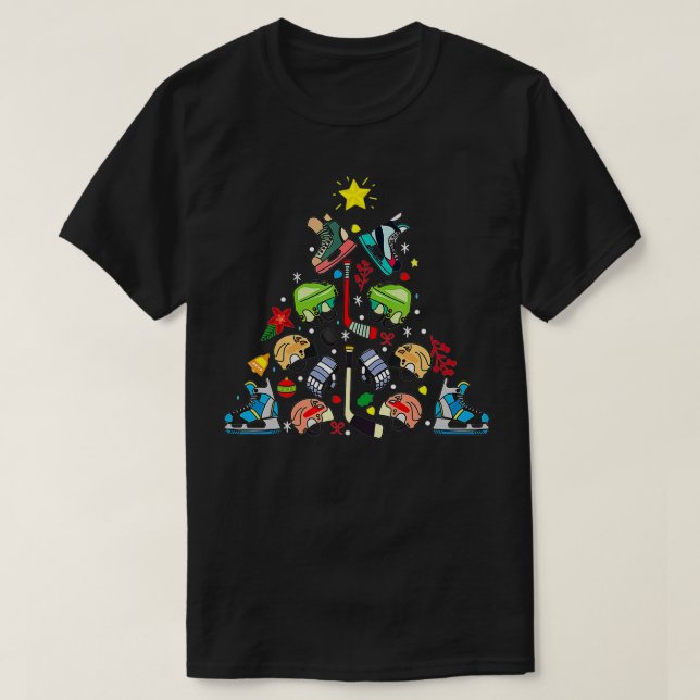 Weihnachtsbaum Eishockey Weihnachtsbaum Weihnachts T-Shirt (Design vorne)