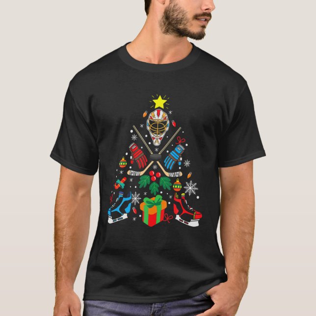 Weihnachtsbaum Eishockey Weihnachtsbaum Weihnachts T-Shirt (Vorderseite)