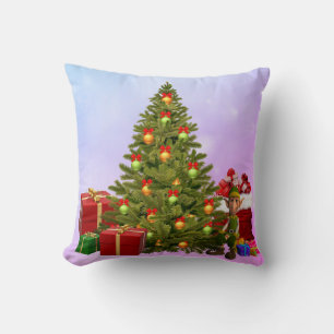 Weihnachtsbaum-Elf & Geschenke Wurfkissen Kissen