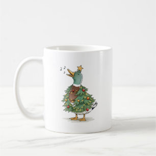 Weihnachtsbaum-Ente singt für lustige Feiertagslie Kaffeetasse