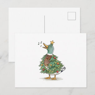 Weihnachtsbaum-Ente singt für lustige Feiertagslie Postkarte