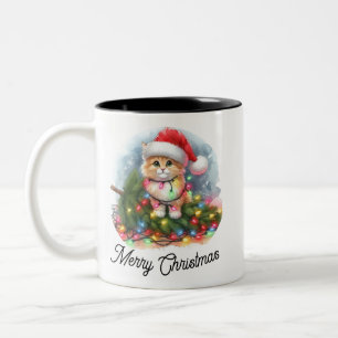 Weihnachtsbaum Eroberer Santa Cat Zweifarbige Tasse
