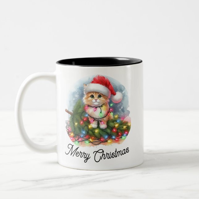 Weihnachtsbaum Eroberer Santa Cat Zweifarbige Tasse (Links)