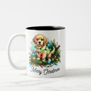 Weihnachtsbaum Eroberer Santa Dog Zweifarbige Tasse
