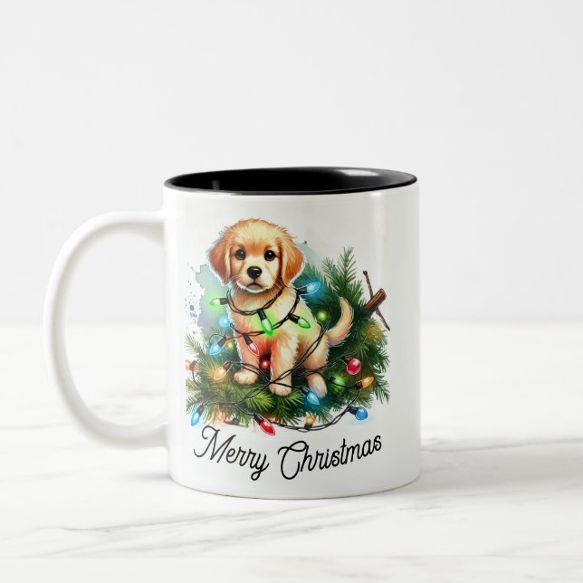 Weihnachtsbaum Eroberer Santa Dog Zweifarbige Tasse (Links)