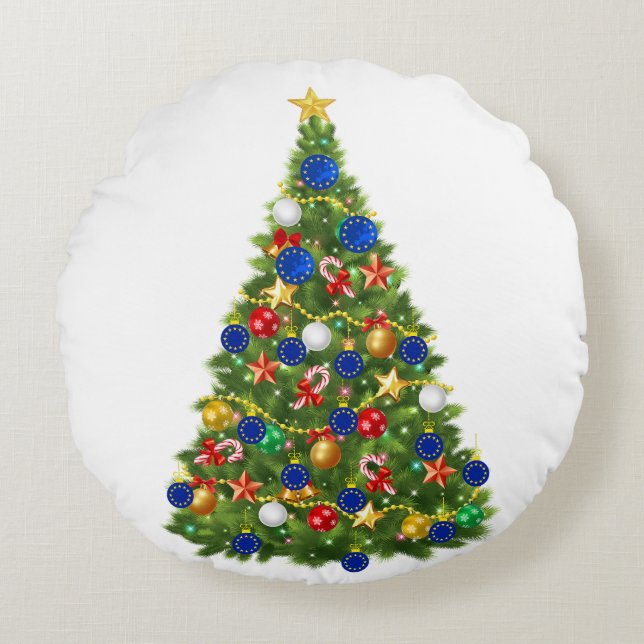 Weihnachtsbaum - Europäische Gewerkschaft | EU Eur Rundes Kissen (Vorderseite)