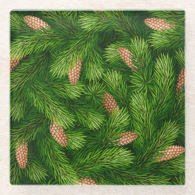 Weihnachtsbaum Evergreen mit Pine Cones Glasuntersetzer (Vorderseite)
