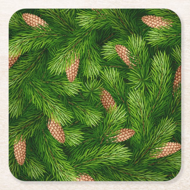 Weihnachtsbaum Evergreen mit Pine Cones Rechteckiger Pappuntersetzer (Vorderseite)