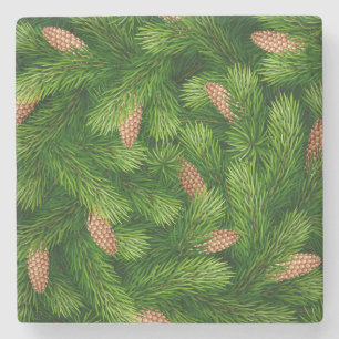 Weihnachtsbaum Evergreen mit Pine Cones Steinuntersetzer