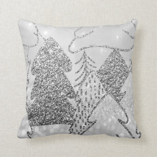Weihnachtsbaum Extravaganter Glitzer Silver Gray W Kissen